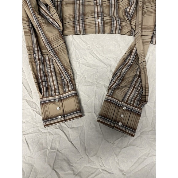 Ely Cattleman Western Snap Shirt XL Plaid Tan Brown Long Sleeve - Picture 4 of 9